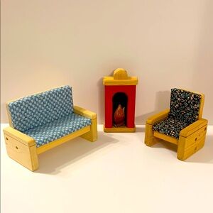 Wooden Dollhouse Possibly Homemade Living Room Furniture